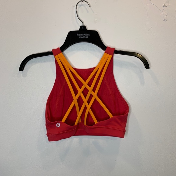 lululemon athletica Other - Lululemon sports bra with strappy back pink with orange Sz 4 high neck